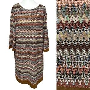 NEW Studio One 70s Style New York Lace Chevron Shift Midi Dress‎ Retro Sheer 18